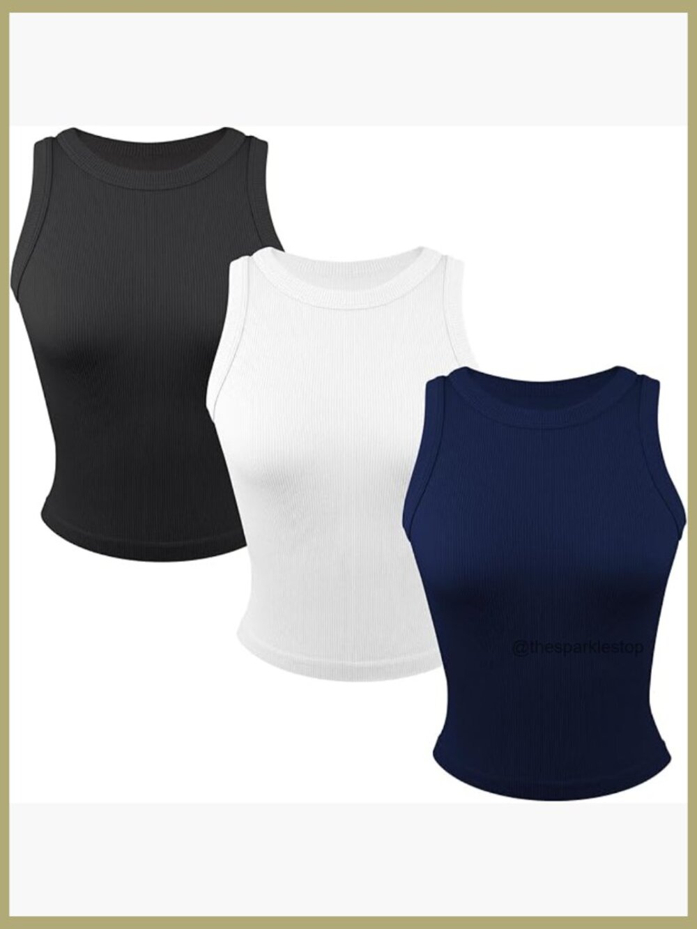 3 Pack Ribbed Crew Neck Tank Tops for Women Workout Yoga Tops